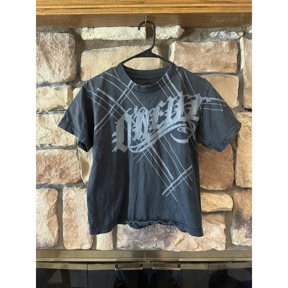 O’Neill Y2K T Shirt Boys Youth Large Black Grunge Skater Fits Womens XS/S Faded